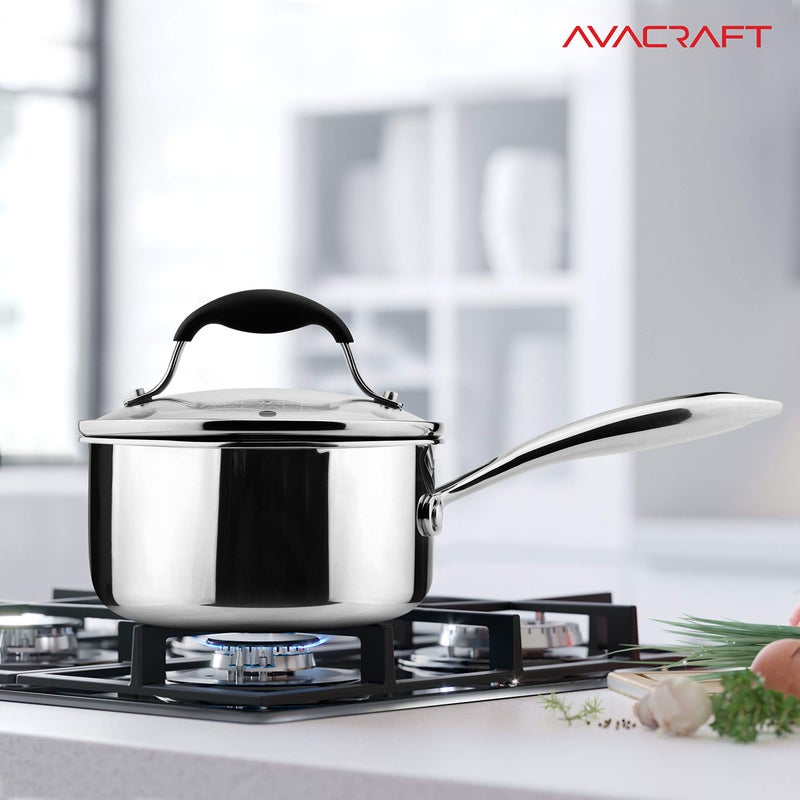 AVACRAFT Tri-Ply Stainless Steel Saucepan with Glass Strainer Lid, Two Side Spouts, Ergonomic Handle, Multipurpose Sauce Pan with Lid, Sauce Pot, Cooking Pot (Tri-Ply Full Body, 1.5 Quart) - Image 5